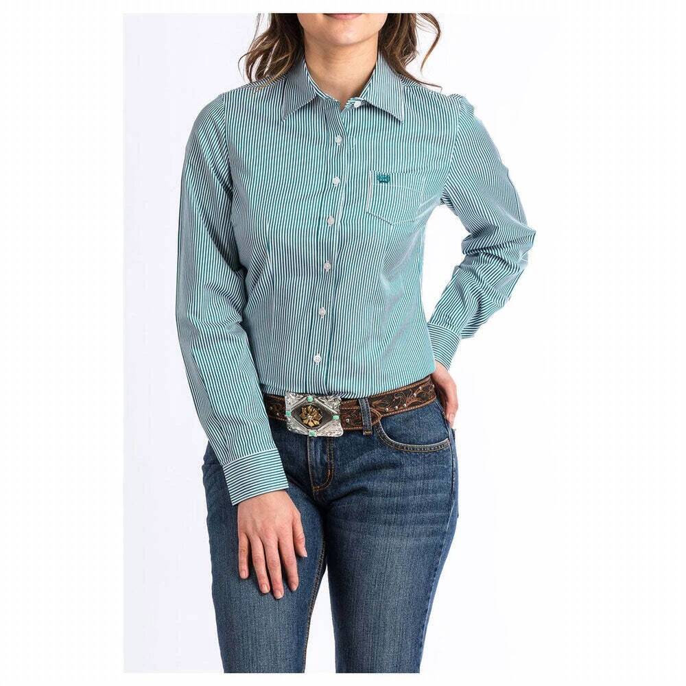 NEW CINCH women's striped button up shirt in teal